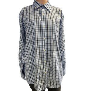 Lands'end Men's Blue Checkered Button up Dress Shirt long Sleeve 16.5/34 SKU3201